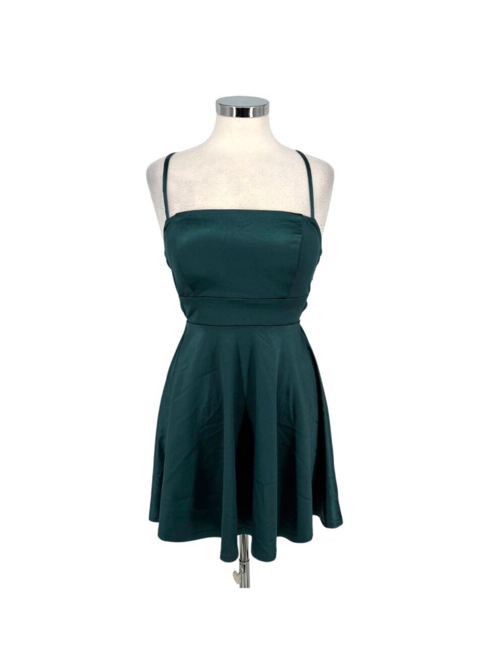 Privy Strappy Back Fit & Flare Mini Dress Size Medium Coquette Jewel Tone Green